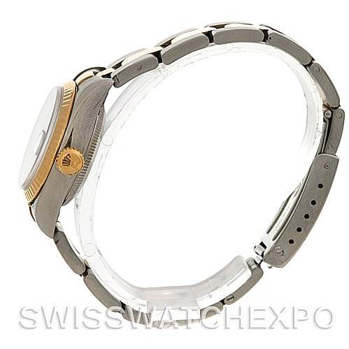 The image shows a side view of a Rolex Datejust 69173 Women's Stainless Steel  69173 Women's Stainless Steel  watch, highlighting the case, crown, bracelet, and clasp.