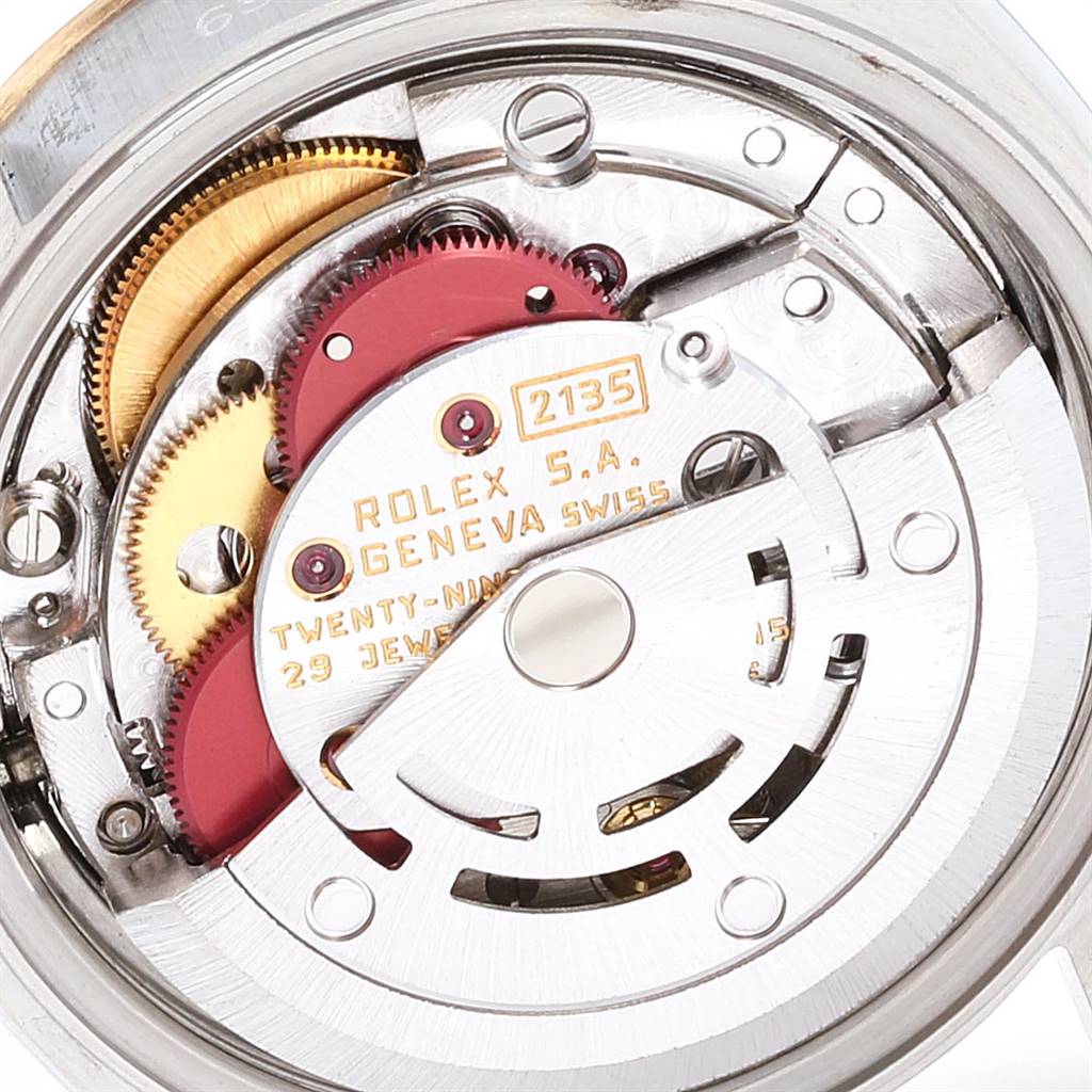 This image shows a detailed view of the movement and inner mechanisms of a Rolex Datejust 69173 Women's Stainless Steel Black Dial 69173 Women's Stainless Steel Black Dial watch.