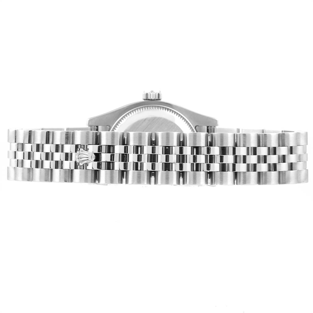 This image shows the back of the case and the clasp of the bracelet for a Rolex Datejust 179174 Women
s Stainless Steel Silver Dial 179174 Women
s Stainless Steel Silver Dial watch.
