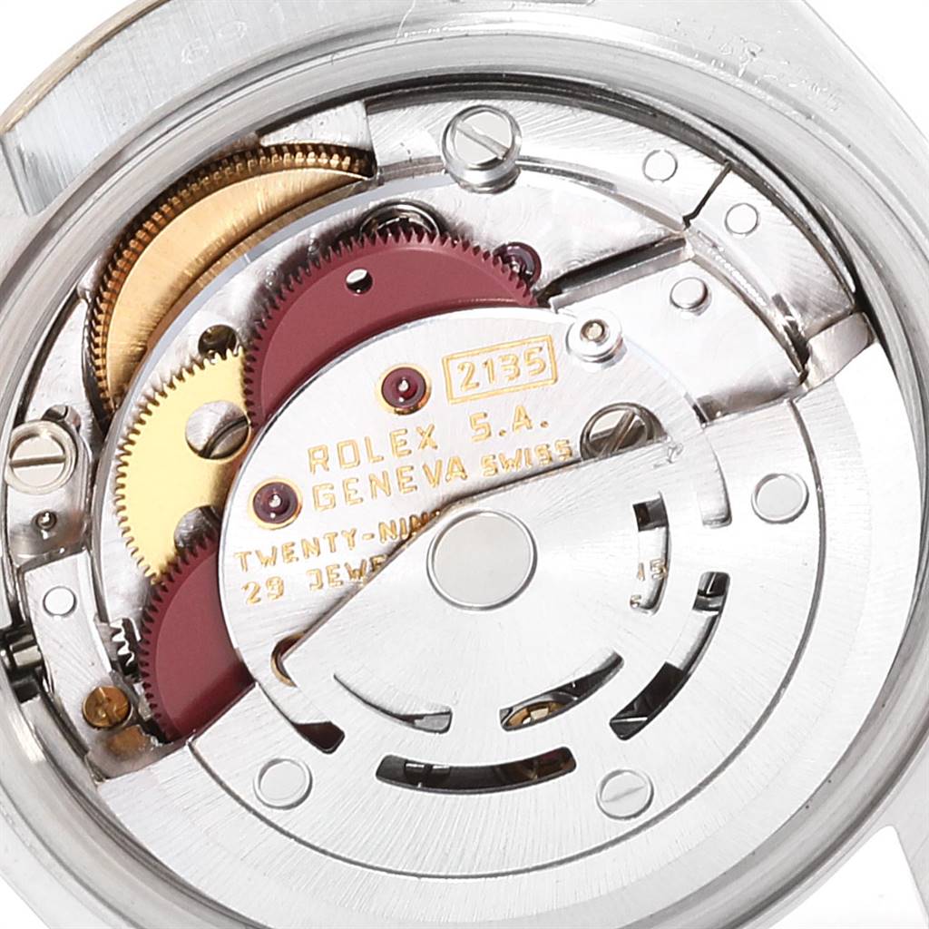 This image shows the internal movement mechanism of a Rolex Datejust 69173 Women's Stainless Steel Champagne Dial 69173 Women's Stainless Steel Champagne Dial watch at a close-up angle.
