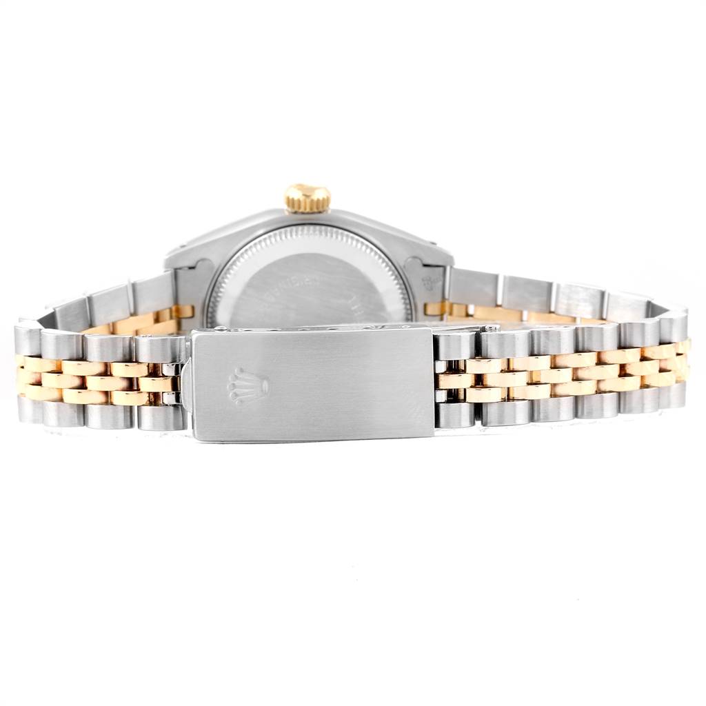 The image shows the rear view of a Rolex Datejust 69173 Women's Steel and Gold (two tone) Champagne Dial 69173 Women's Steel and Gold (two tone) Champagne Dial watch with focus on the clasp and bracelet.