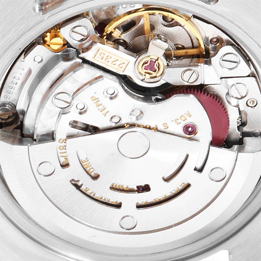 This image shows a detailed close-up of the movement inside a Rolex Datejust 179173 Women
s Steel and Gold (two tone) Black Dial 179173 Women
s Steel and Gold (two tone) Black Dial watch.