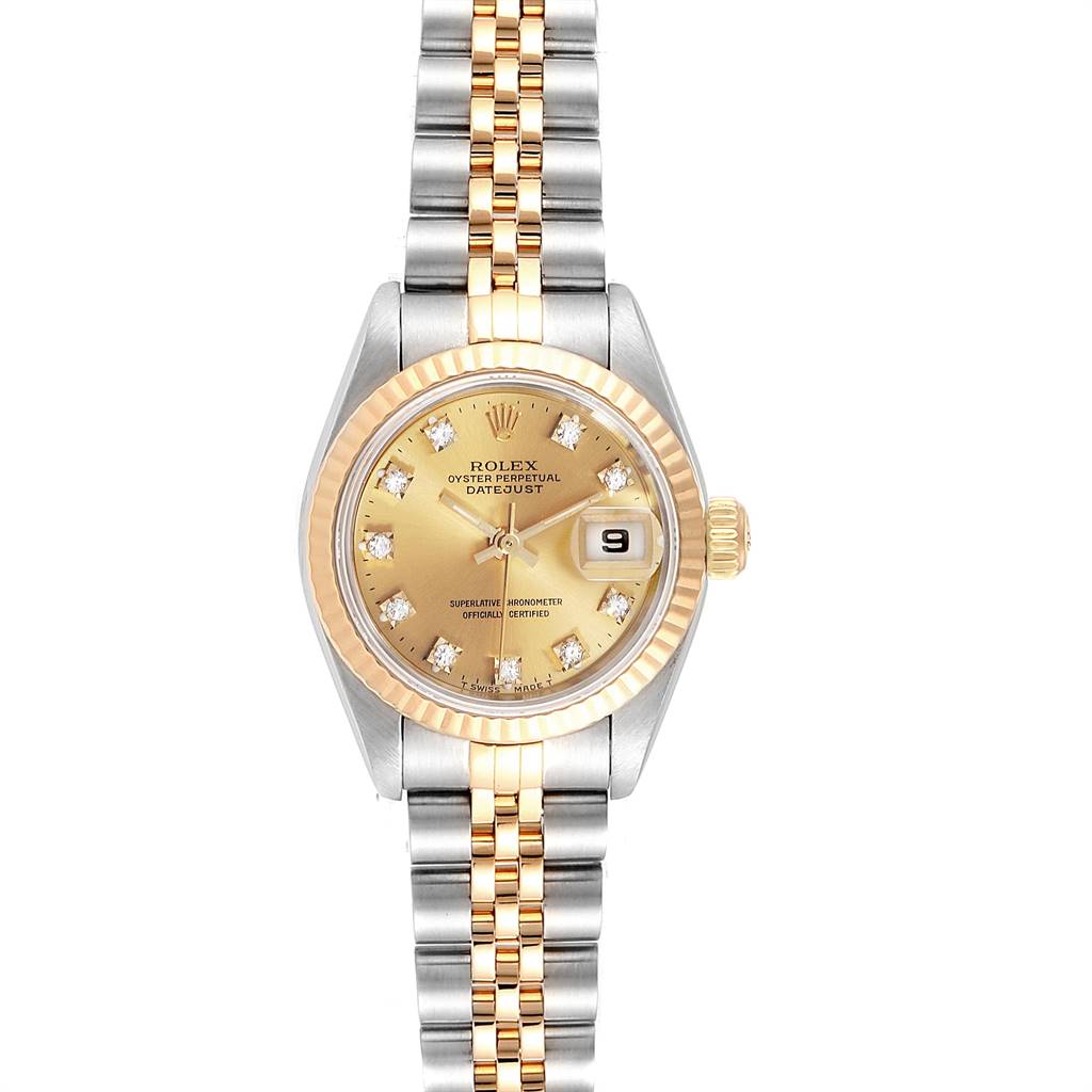 The image shows a Rolex Datejust 69173 Women's Stainless Steel Champagne Dial 69173 Women's Stainless Steel Champagne Dial watch from a front angle, displaying the dial, bezel, and bracelet.