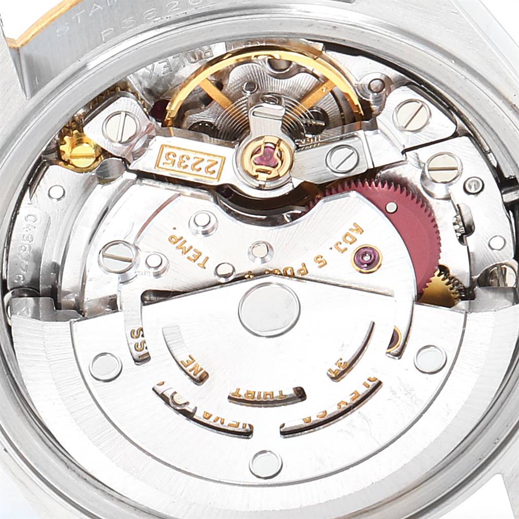 This image shows the internal mechanical movement of a Rolex Datejust 79173 Women's Stainless Steel Silver Dial 79173 Women's Stainless Steel Silver Dial watch viewed from the back.