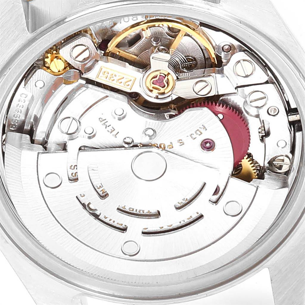 This image shows the internal mechanism of a Rolex Datejust 79173 Women
s Steel and Gold (two tone) Champagne Dial 79173 Women
s Steel and Gold (two tone) Champagne Dial watch viewed from the backside.