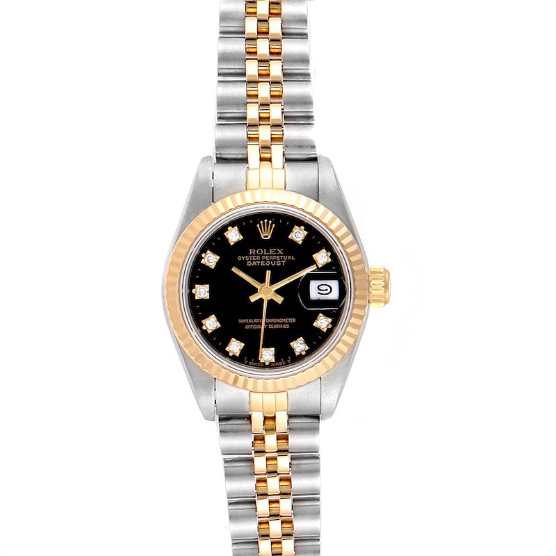 Rolex Datejust Steel Yellow Gold Black Diamond Dial Ladies Watch 69173 SwissWatchExpo