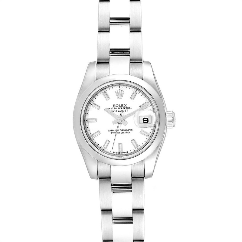 Rolex Datejust 26 White Dial Oyster Bracelet Ladies Watch 179160 SwissWatchExpo