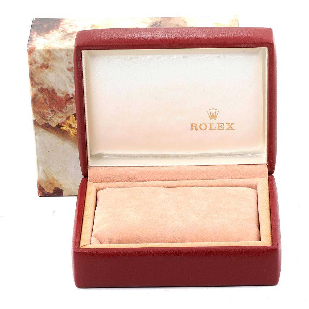 The image shows an open Rolex Datejust 6917 Women's Steel and Gold (two tone) Champagne Dial 6917 Women's Steel and Gold (two tone) Champagne Dial watch box, with the brand name and logo inside.