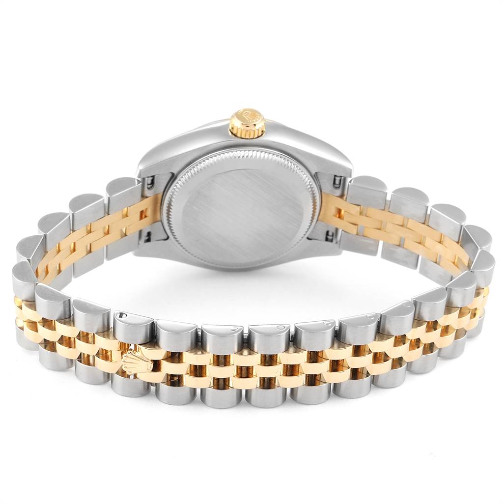 This image shows the back of a Rolex Datejust 179173 Women's Steel and Gold (two tone) Silver Dial 179173 Women's Steel and Gold (two tone) Silver Dial watch, highlighting the case back and two-tone bracelet.