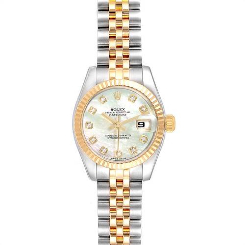 Photo of Rolex Datejust Steel Yellow Gold MOP Diamond Ladies Watch 179173 Box Card