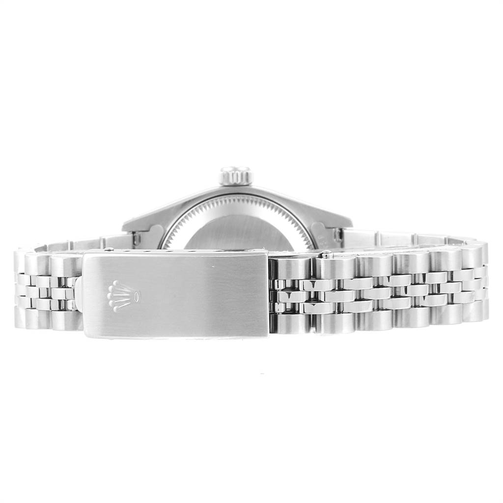 The image shows the back of a Rolex Datejust 69174 Women's Stainless Steel Pink Dial 69174 Women's Stainless Steel Pink Dial, focusing on its bracelet and clasp.