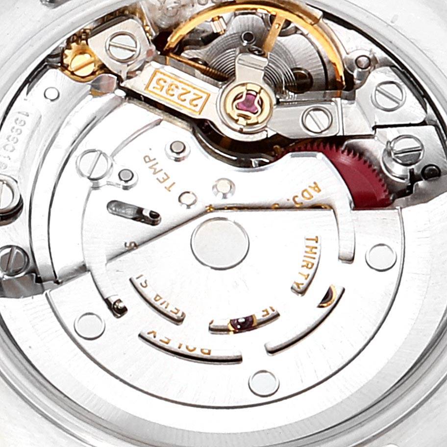 This image shows the inner movement mechanism of a Rolex Datejust 179174 Women
s Stainless Steel Grey Dial 179174 Women
s Stainless Steel Grey Dial watch from a top-down angle.