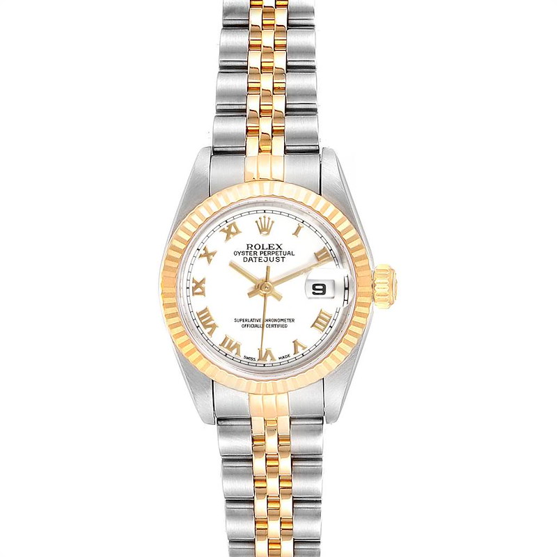 Rolex Datejust 26 Steel Yellow Gold White Dial Ladies Watch 79173 SwissWatchExpo