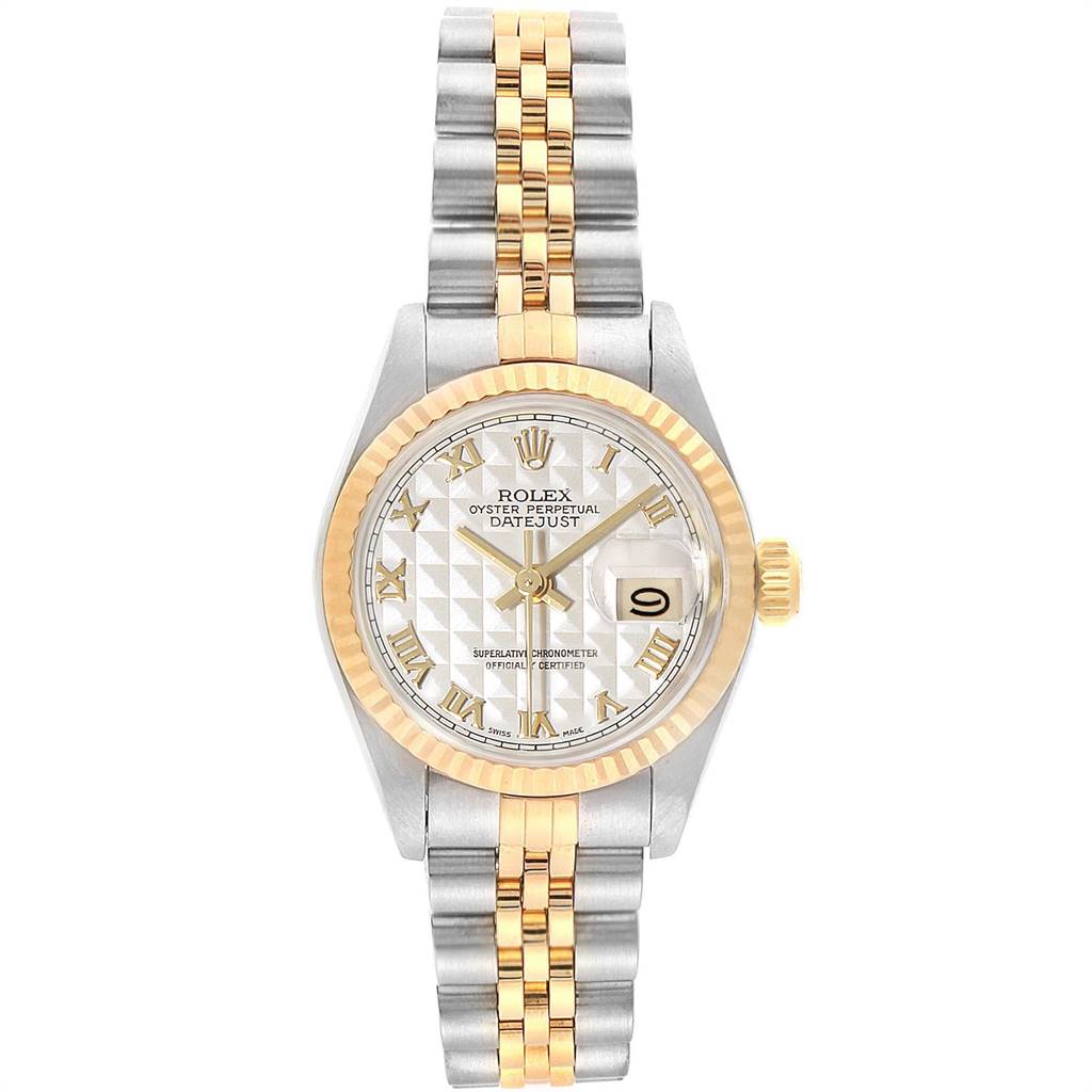 This image shows a Rolex Datejust 69173 Women's Stainless Steel Beige Dial 69173 Women's Stainless Steel Beige Dial watch from a front angle, displaying the face, bezel, crown, and bracelet.