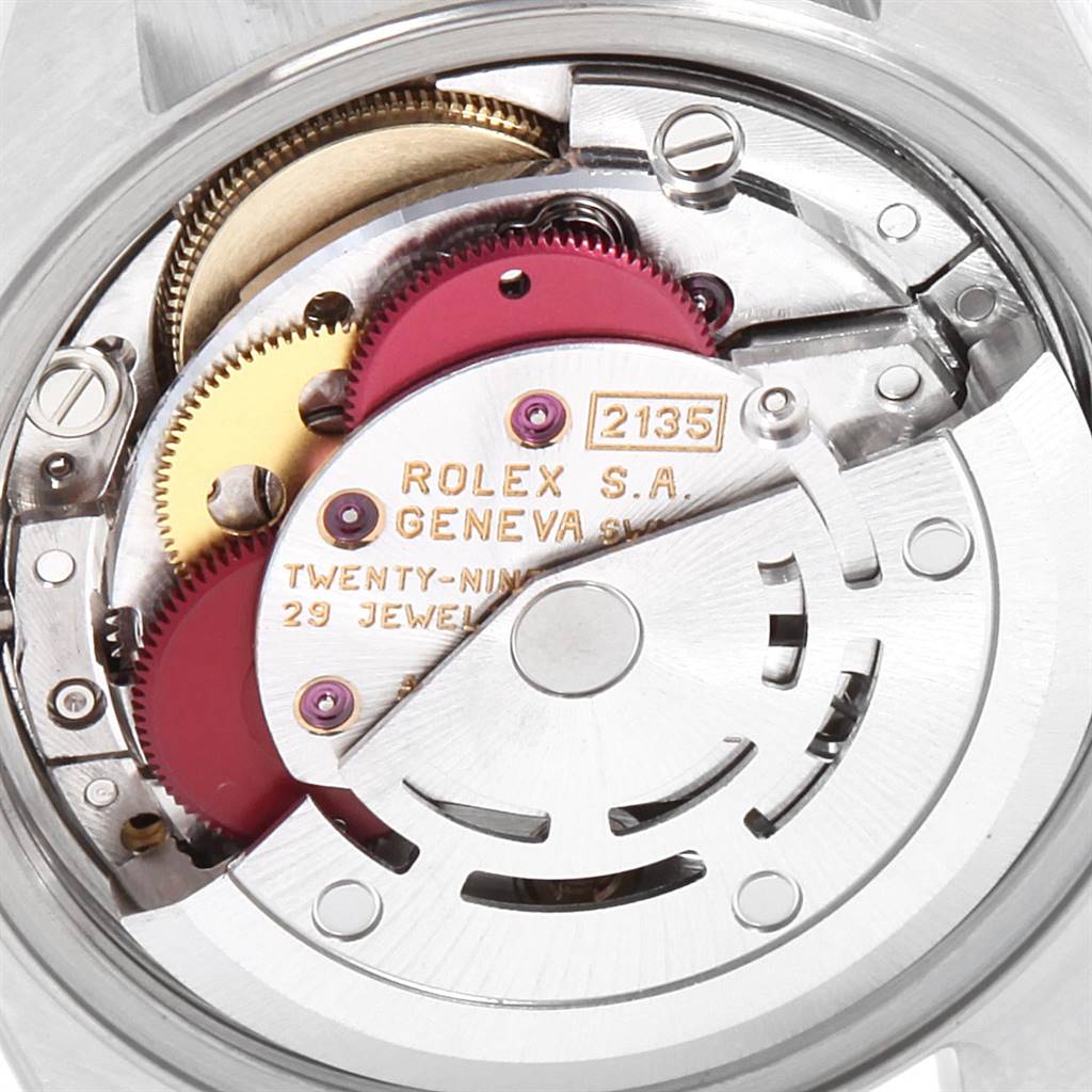 The image shows the internal mechanism of a Rolex Datejust 69173 Women's Stainless Steel Silver Dial 69173 Women's Stainless Steel Silver Dial watch from a close-up angle.