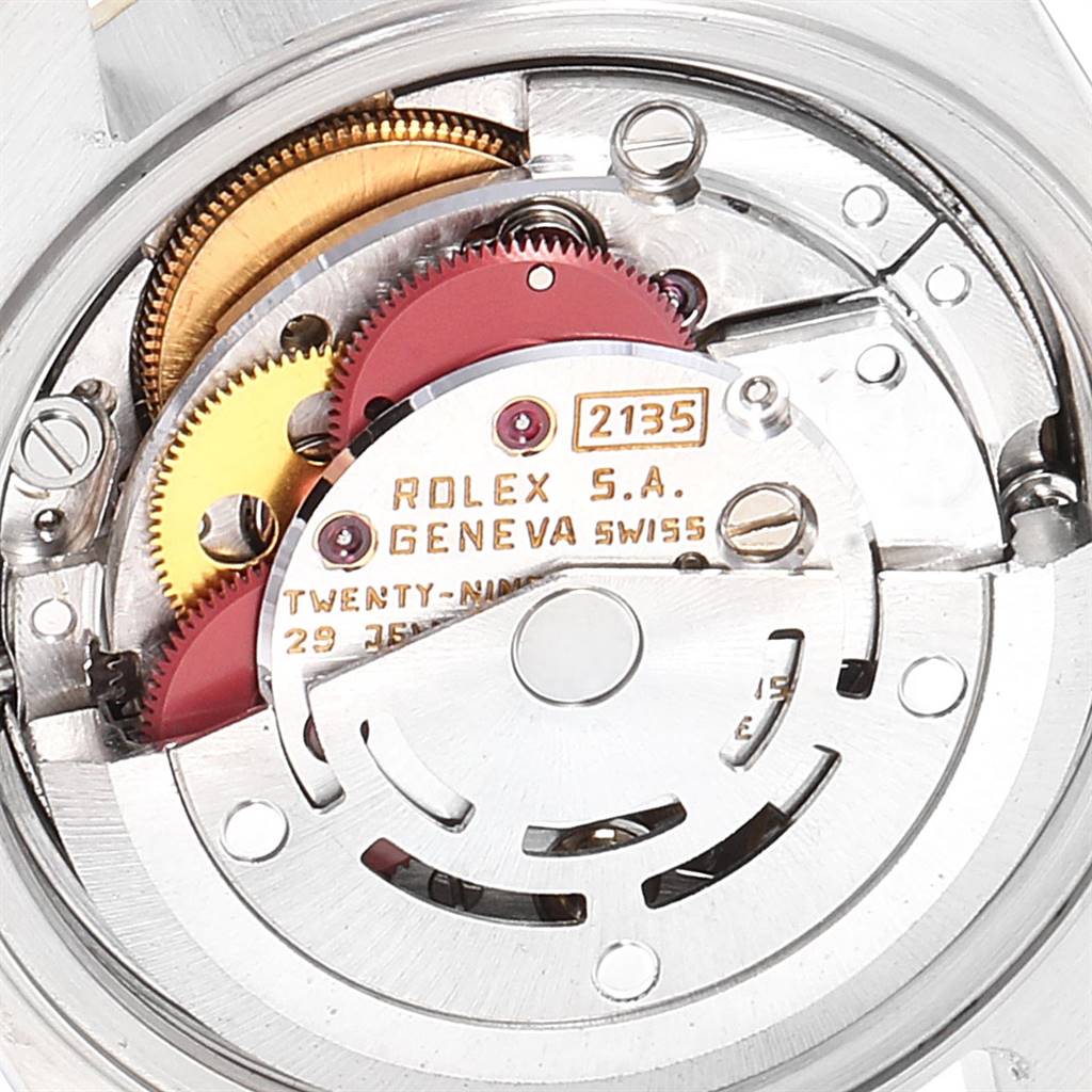 This image shows an interior view of the movement mechanism of a Rolex Datejust 69173 Women's Stainless Steel Champagne Dial 69173 Women's Stainless Steel Champagne Dial model.