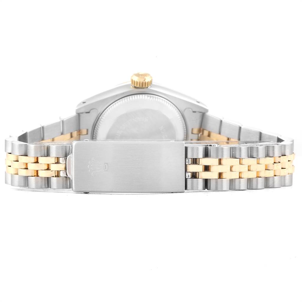 This image shows the back case and the bracelet with a clasp of the Rolex Datejust 69173 Women's Stainless Steel Champagne Dial 69173 Women's Stainless Steel Champagne Dial watch, captured from the rear angle.
