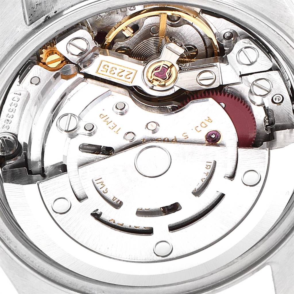 The image shows a close-up view of the movement mechanism inside a Rolex Datejust 79173 Women's Stainless Steel White Dial 79173 Women's Stainless Steel White Dial watch.