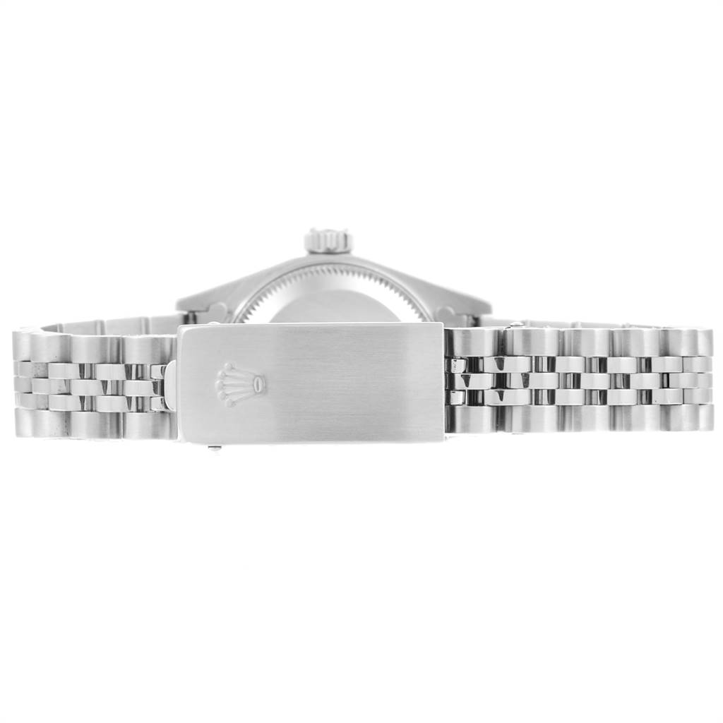 This image shows the back view of the clasp and bracelet of a Rolex Datejust 79174 Women's Stainless Steel Grey Dial 79174 Women's Stainless Steel Grey Dial watch.