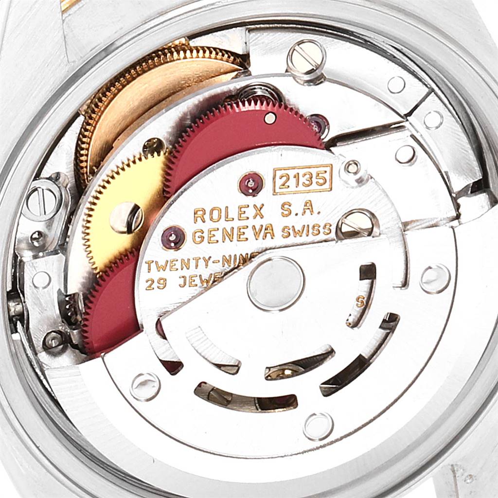 This image shows the inner mechanism and movement parts of a Rolex Datejust 69173 Women's Stainless Steel Black Dial 69173 Women's Stainless Steel Black Dial watch from the back angle.