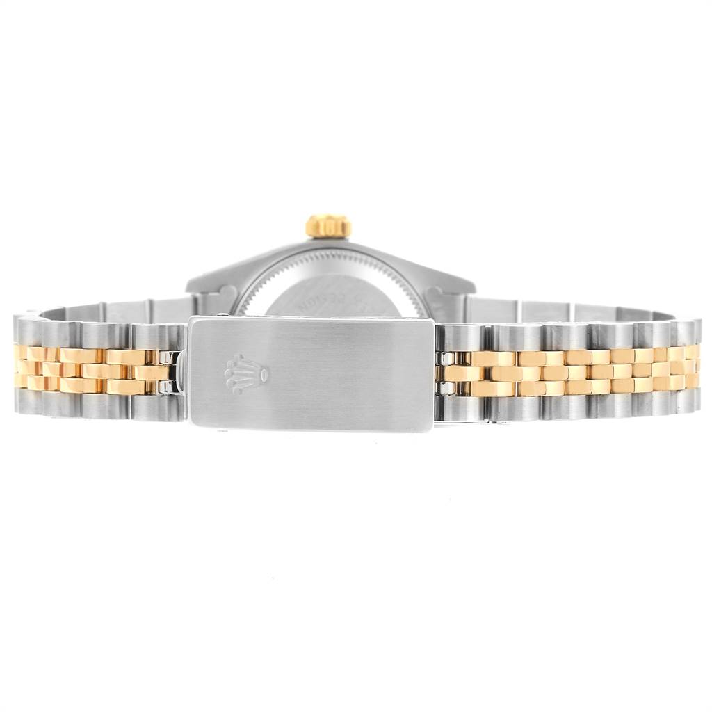 This image shows the clasp and bracelet of a Rolex Datejust 69173 Women's Stainless Steel Black Dial 69173 Women's Stainless Steel Black Dial watch from the back angle.