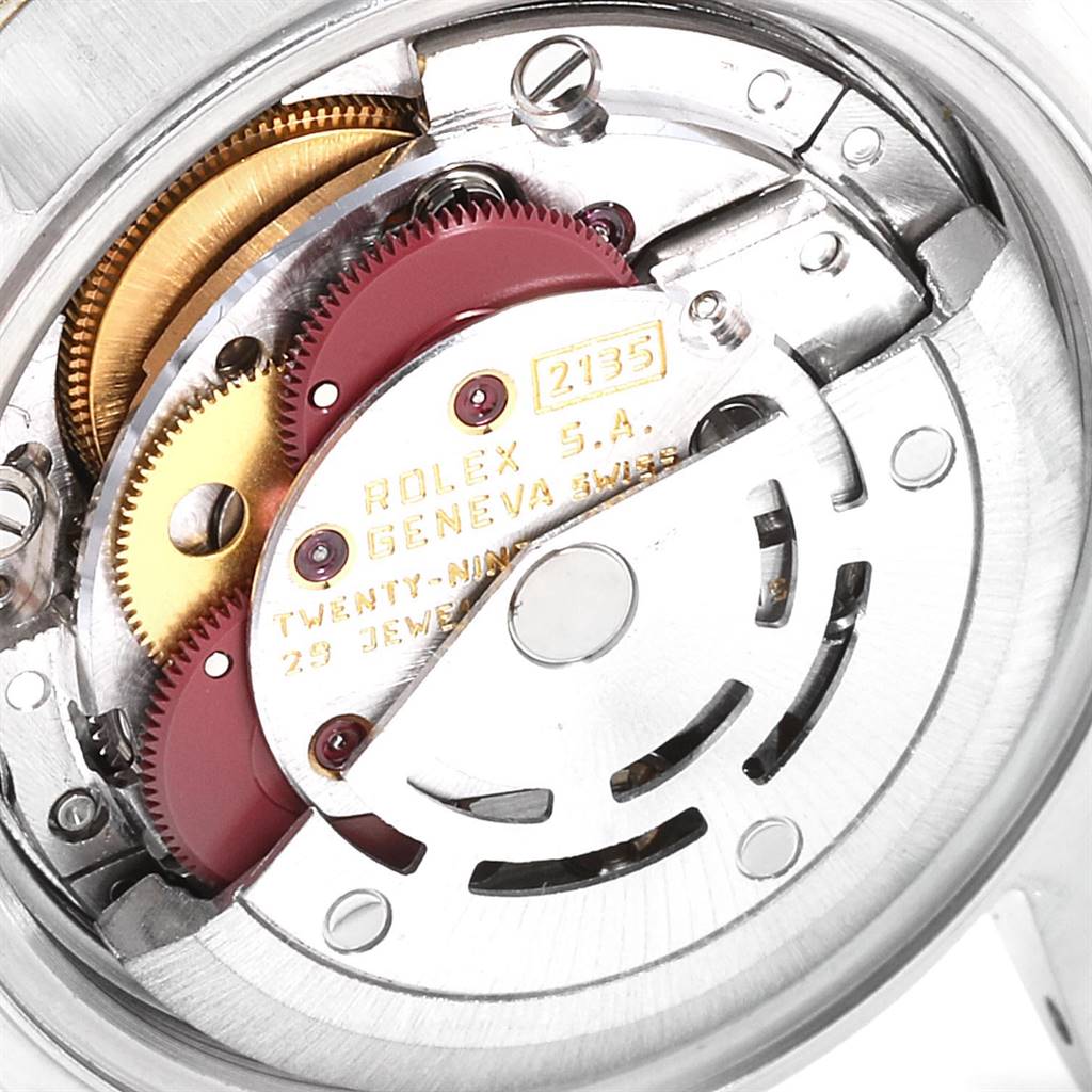This close-up image shows the internal mechanical movement components of a Rolex Datejust 69173 Women's Stainless Steel Champagne Dial 69173 Women's Stainless Steel Champagne Dial watch.