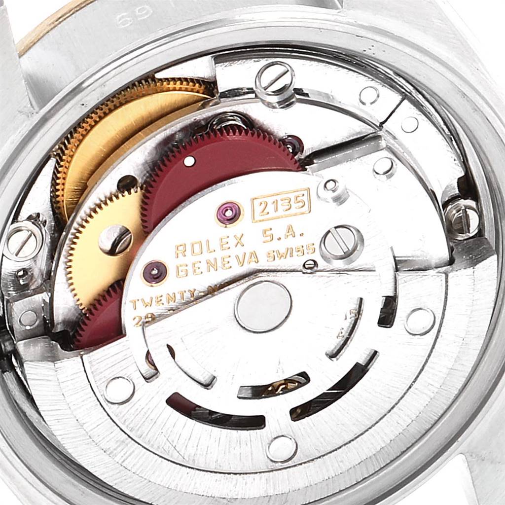 The image shows the inner mechanical movement of the Rolex Datejust 69173 Women's Stainless Steel White Dial 69173 Women's Stainless Steel White Dial watch from a close-up angle.