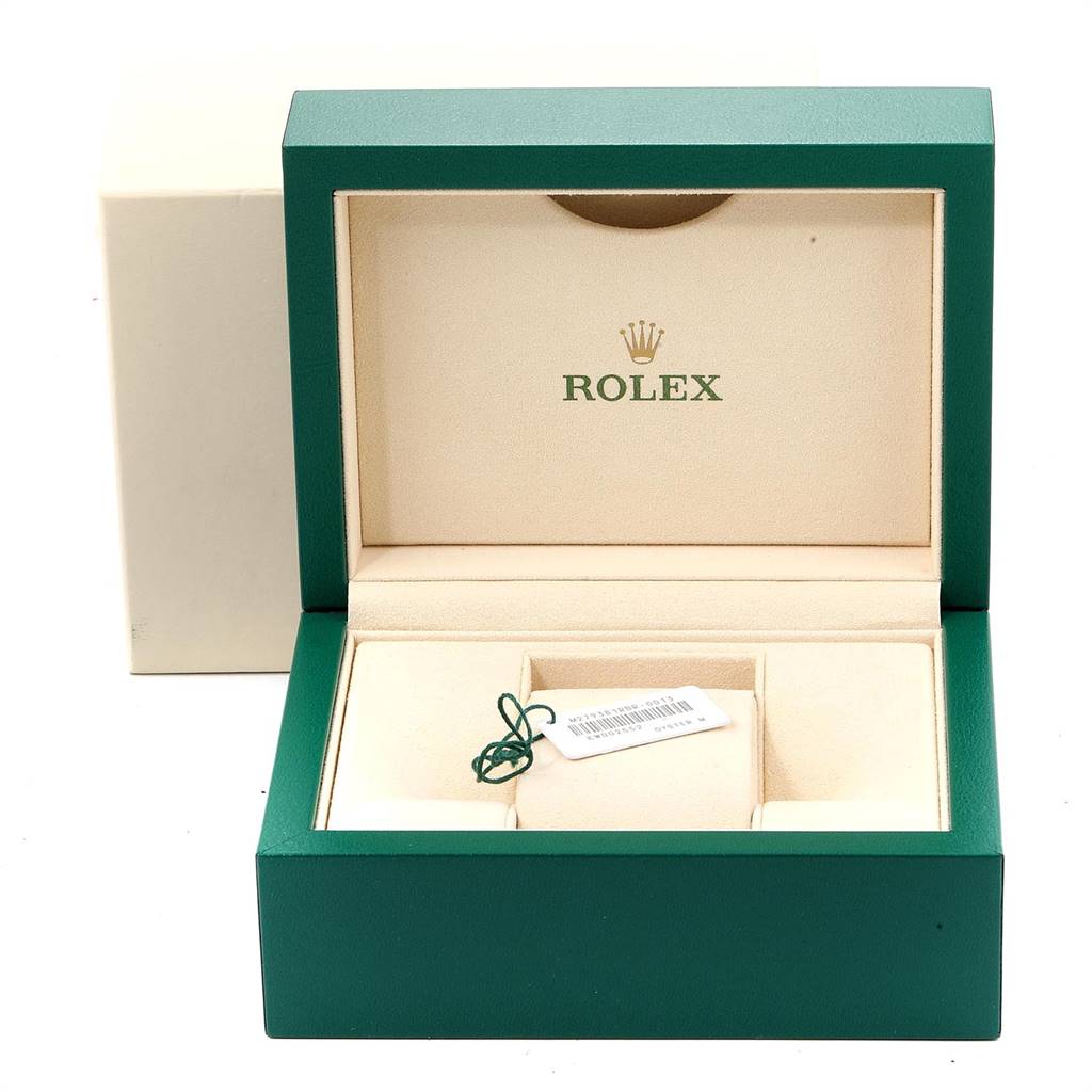 The image shows the open box of a Rolex Datejust 279171 Women's Steel and Gold (two tone) Brown Dial 279171 Women's Steel and Gold (two tone) Brown Dial watch, displaying the interior packaging.