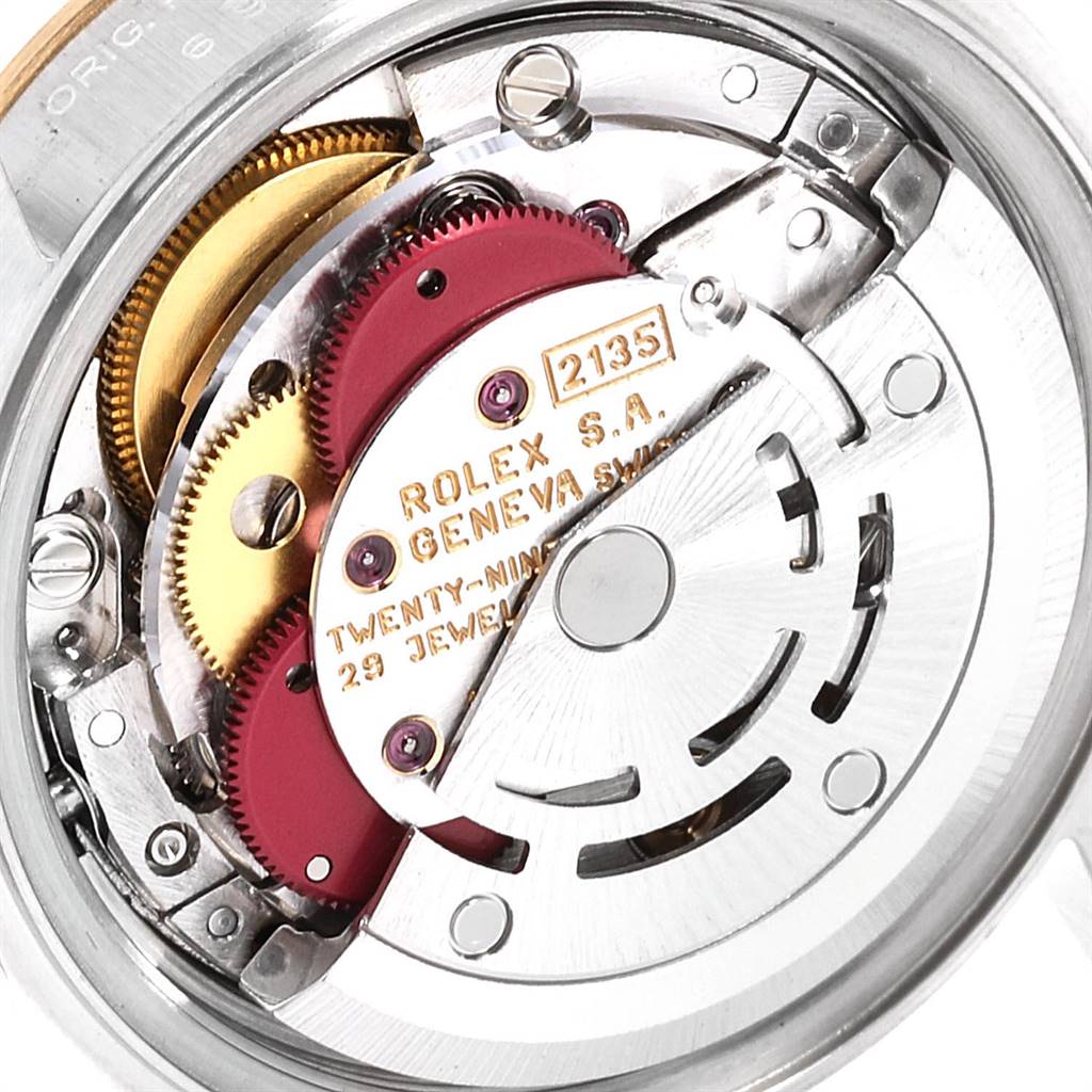This image shows a close-up of the internal mechanism of the Rolex Datejust 69173 Women's Stainless Steel Beige Dial 69173 Women's Stainless Steel Beige Dial watch.