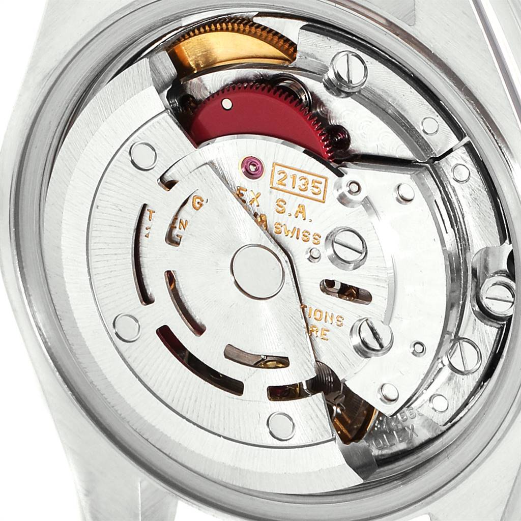 The image shows the inner mechanism and movement components of a Rolex Datejust 69173 Women's Stainless Steel Beige Dial 69173 Women's Stainless Steel Beige Dial watch from a rear angle.