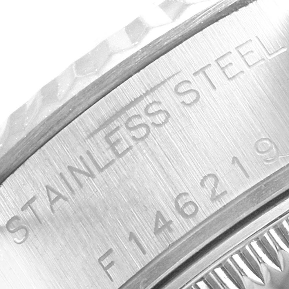 This image shows a close-up of the stainless steel case
s engraved inscription on a Rolex Datejust 79174 Women
s Stainless Steel White Dial 79174 Women
s Stainless Steel White Dial watch.