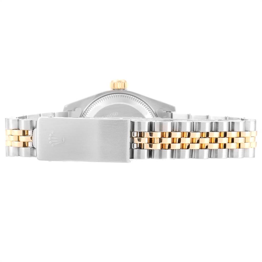 The image shows the clasp and bracelet strap of a Rolex Datejust 69173 Women's Stainless Steel White Dial 69173 Women's Stainless Steel White Dial watch from a back angle.