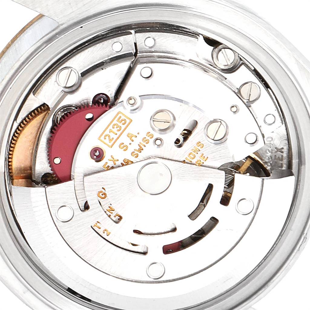 The image shows the internal mechanical movement of the Rolex Datejust 69173 Women's Steel and Gold (two tone) White Dial 69173 Women's Steel and Gold (two tone) White Dial watch from a close-up rear angle.