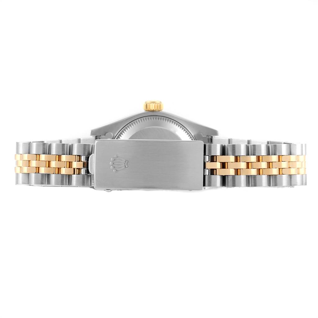 This image shows the clasp and bracelet of a Rolex Datejust 69173 Women's Stainless Steel Champagne Dial 69173 Women's Stainless Steel Champagne Dial watch, viewed from the back.