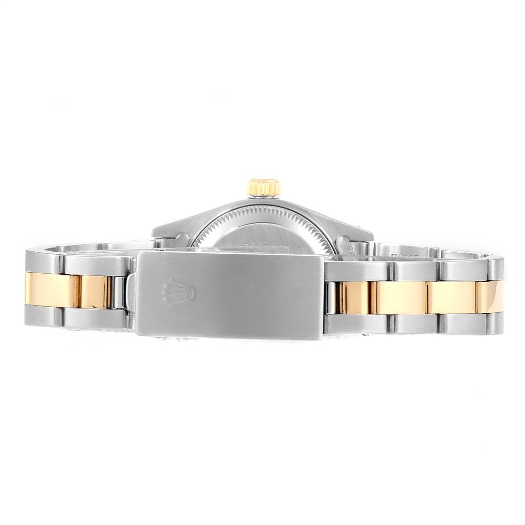 The image shows the back of a Rolex Datejust 69173 Women's Stainless Steel Champagne Dial 69173 Women's Stainless Steel Champagne Dial watch, highlighting the clasp, bracelet, and part of the case back.