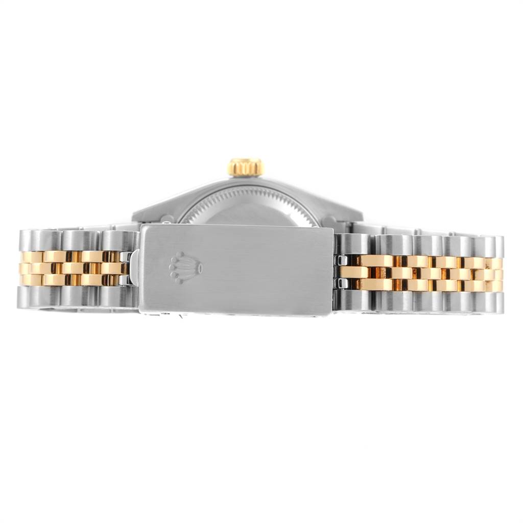 The image shows the bracelet and clasp of the Rolex Datejust 69173 Women's Steel and Gold (two tone) Champagne Dial 69173 Women's Steel and Gold (two tone) Champagne Dial watch from the rear.