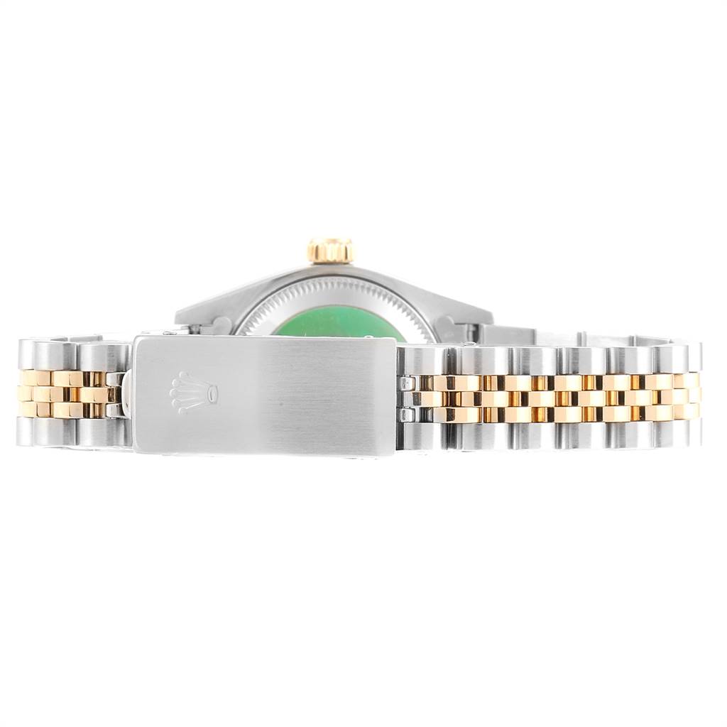 The image shows the backside view of a Rolex Datejust 69173 Women's Stainless Steel Silver Dial 69173 Women's Stainless Steel Silver Dial watch, displaying its clasp and part of the bracelet.