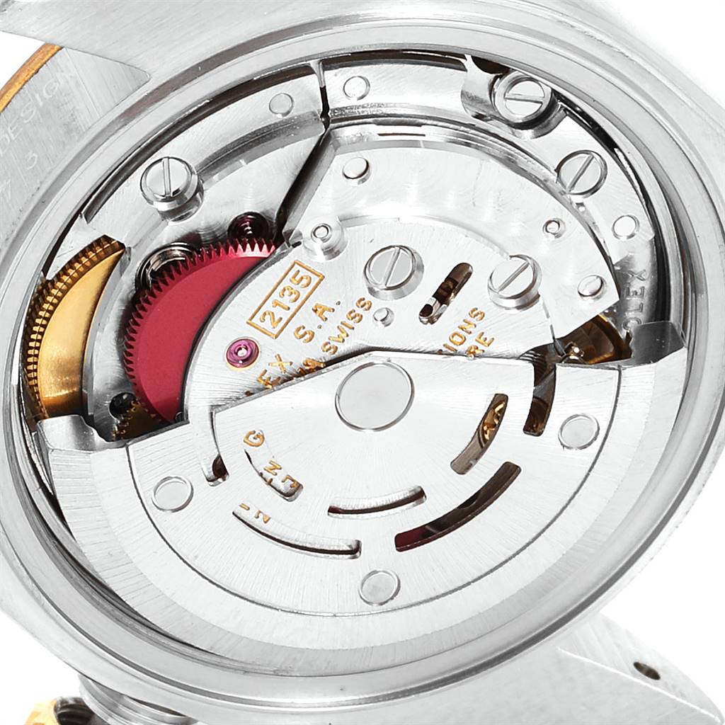 The image shows a close-up view of the movement mechanism inside a Rolex Datejust 69173 Women's Stainless Steel White Dial 69173 Women's Stainless Steel White Dial watch.