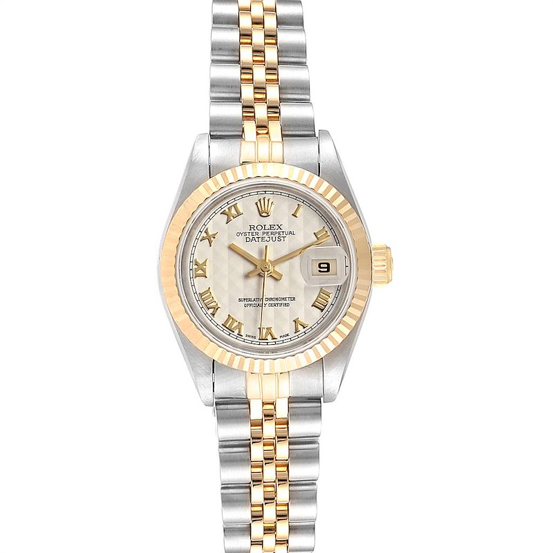 Rolex Datejust Steel Yellow Gold Pyramid Dial Ladies Watch 69173 Box Papers SwissWatchExpo