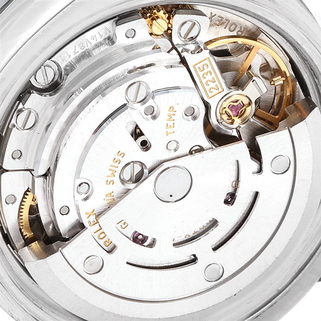 This image shows a close-up view of the Rolex Datejust 179384 Women's Stainless Steel Silver Dial 179384 Women's Stainless Steel Silver Dial watch movement, displaying its intricate mechanical parts.
