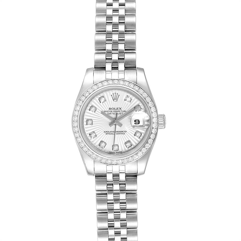 This image shows the front view of a Rolex Datejust 179384 Women's Stainless Steel Silver Dial 179384 Women's Stainless Steel Silver Dial watch, displaying the dial, bezel, and bracelet.