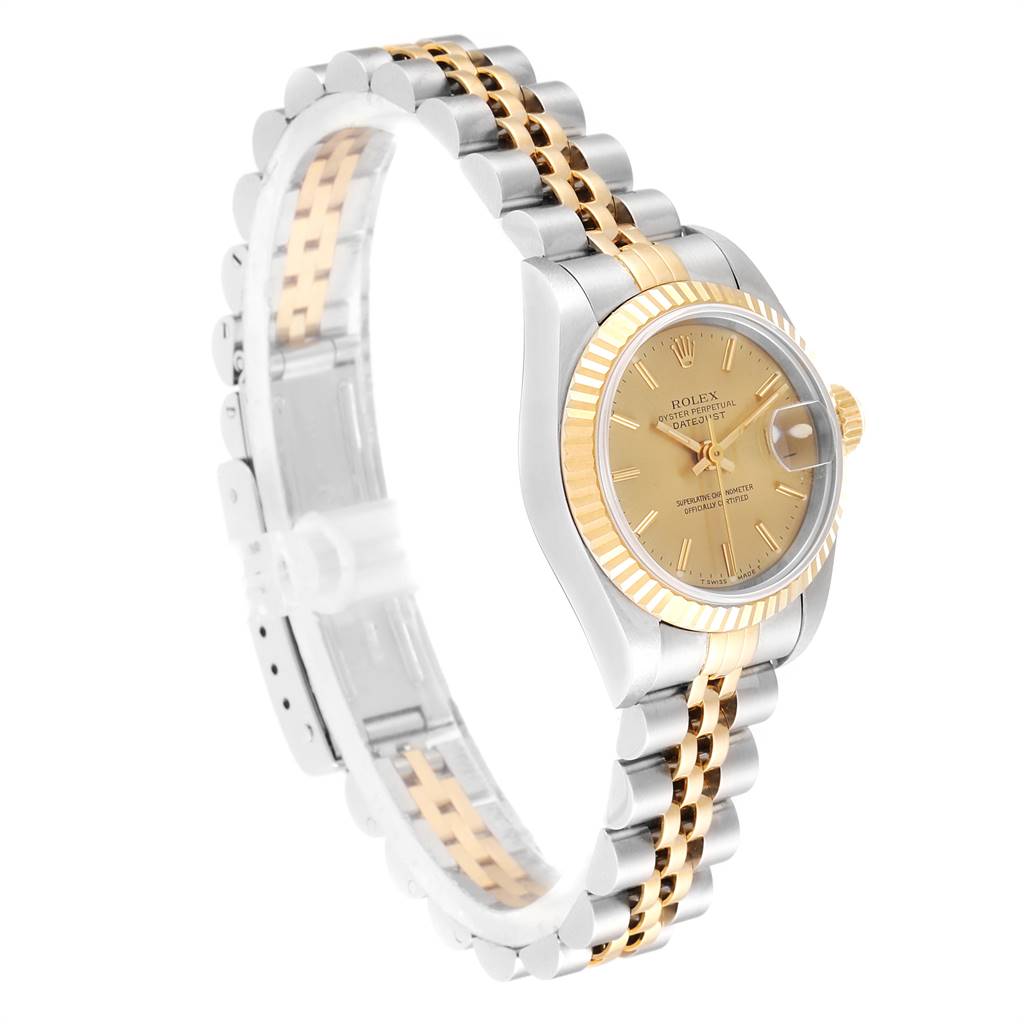 The Rolex Datejust 69173 Women's Stainless Steel Champagne Dial 69173 Women's Stainless Steel Champagne Dial watch is shown at a slight top-right angle, highlighting the face, bezel, and bracelet.