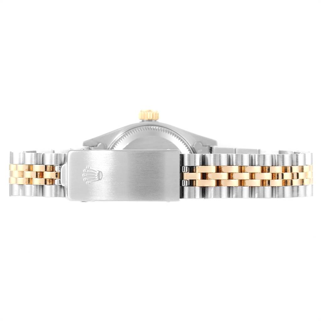 The image shows the clasp and part of the bracelet of a Rolex Datejust 69173 Women's Stainless Steel Champagne Dial 69173 Women's Stainless Steel Champagne Dial watch with a two-tone metal finish.
