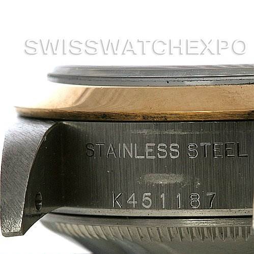 This image shows a close-up of the case back and serial number of a Rolex Datejust 79163 Women's Steel and Gold (two tone) Silver Dial 79163 Women's Steel and Gold (two tone) Silver Dial watch.