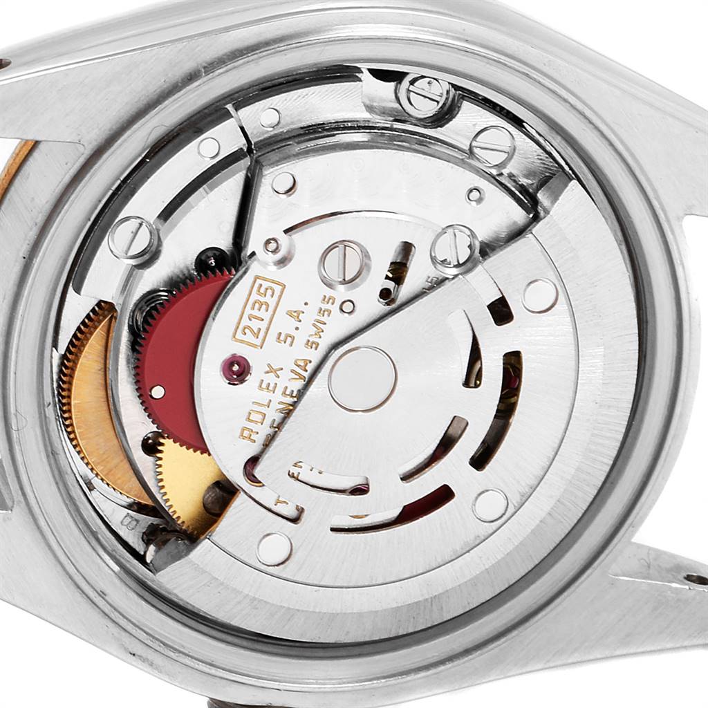 The image shows the movement and internal mechanisms of a Rolex Datejust 69173 Women's Stainless Steel Blue Dial 69173 Women's Stainless Steel Blue Dial watch from a back angle.