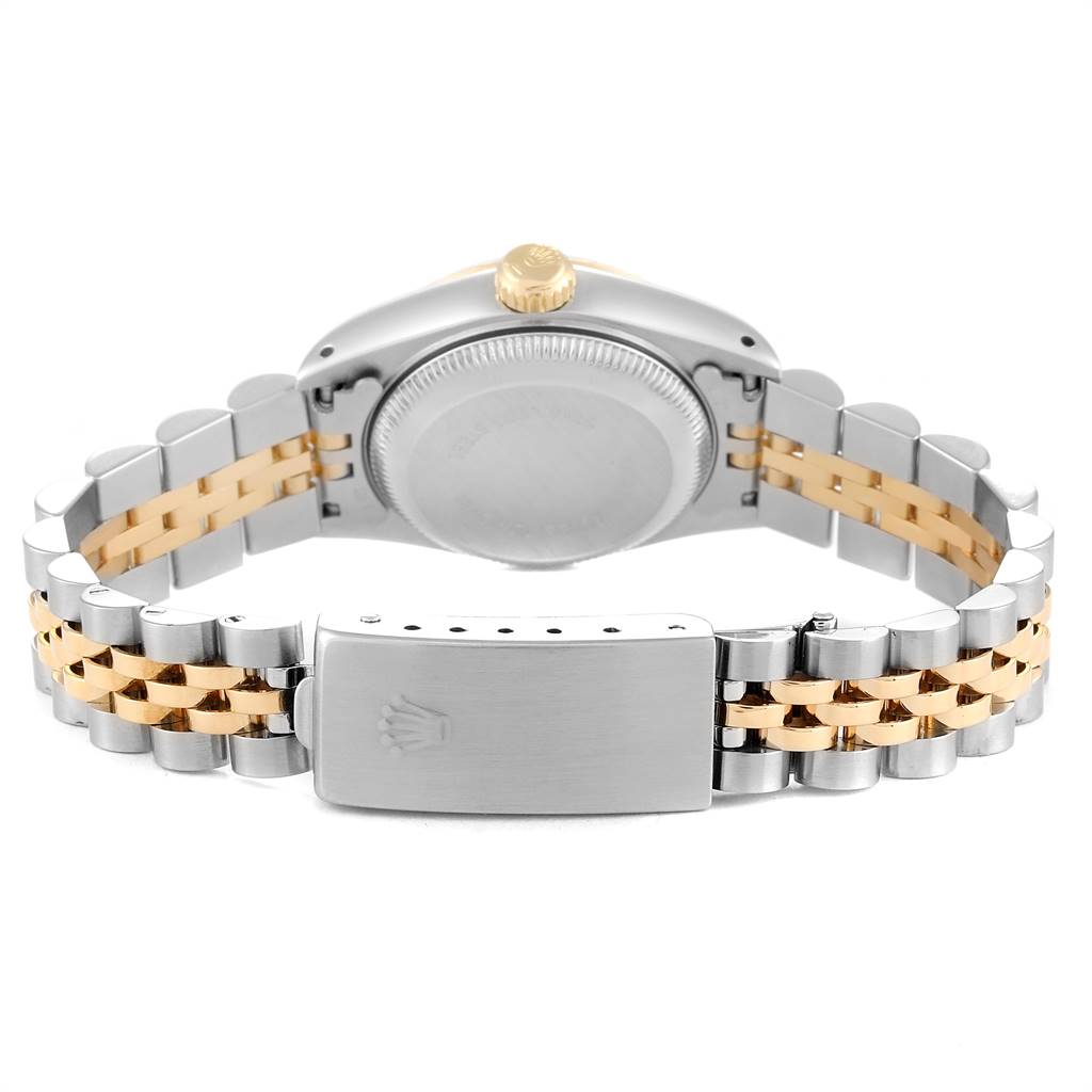 This image shows the back and bracelet clasp of the Rolex Datejust 69173 Women's Stainless Steel Blue Dial 69173 Women's Stainless Steel Blue Dial watch from a rear view.