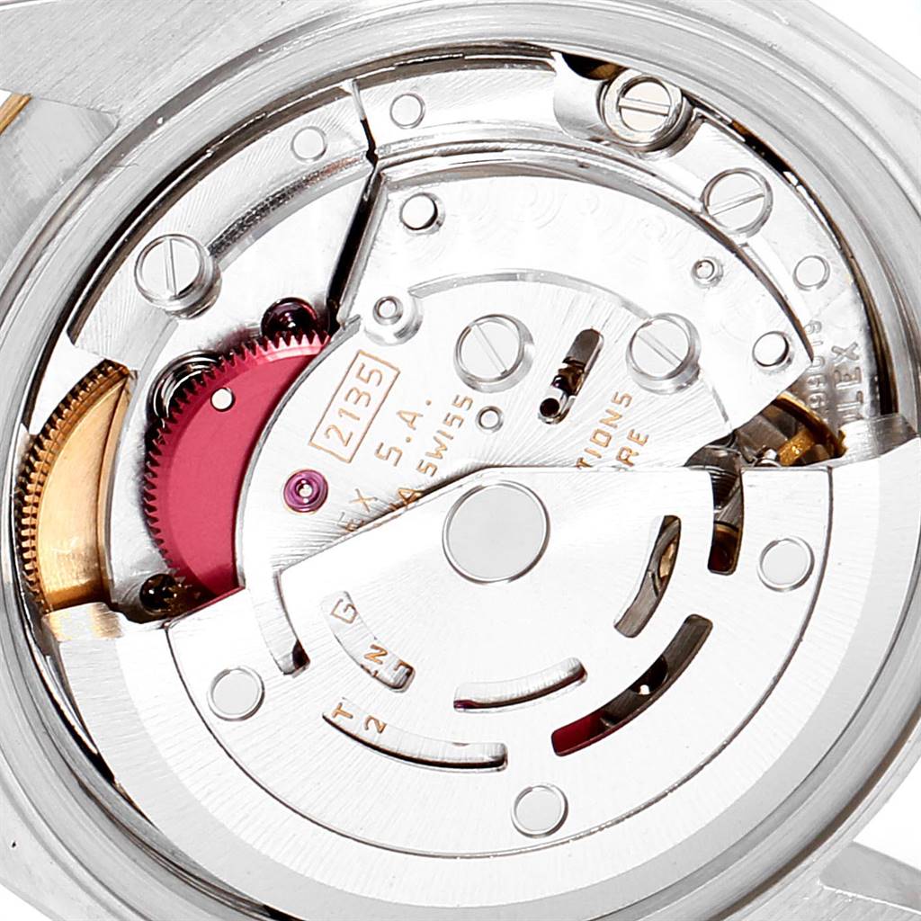 This is a close-up view of the movement components inside a Rolex Datejust 69173 Women's Stainless Steel Champagne Dial 69173 Women's Stainless Steel Champagne Dial watch model.