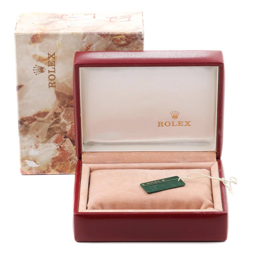 The image shows a Rolex Datejust 69173 Women's Stainless Steel Silver Dial 69173 Women's Stainless Steel Silver Dial watch box with a pillow, tag, and outer packaging, viewed from the front.