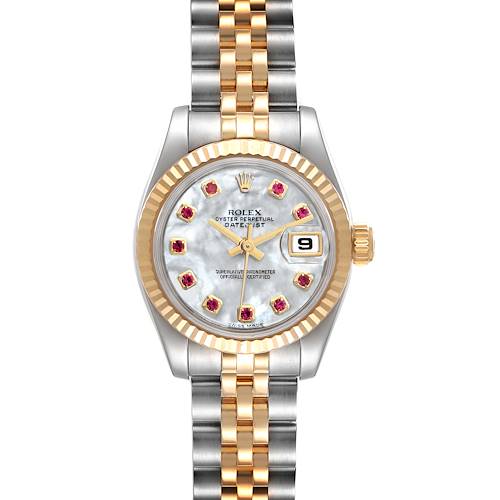 Photo of Rolex Datejust Steel Yellow Gold Mother of Pearl Rubies Ladies Watch 179173