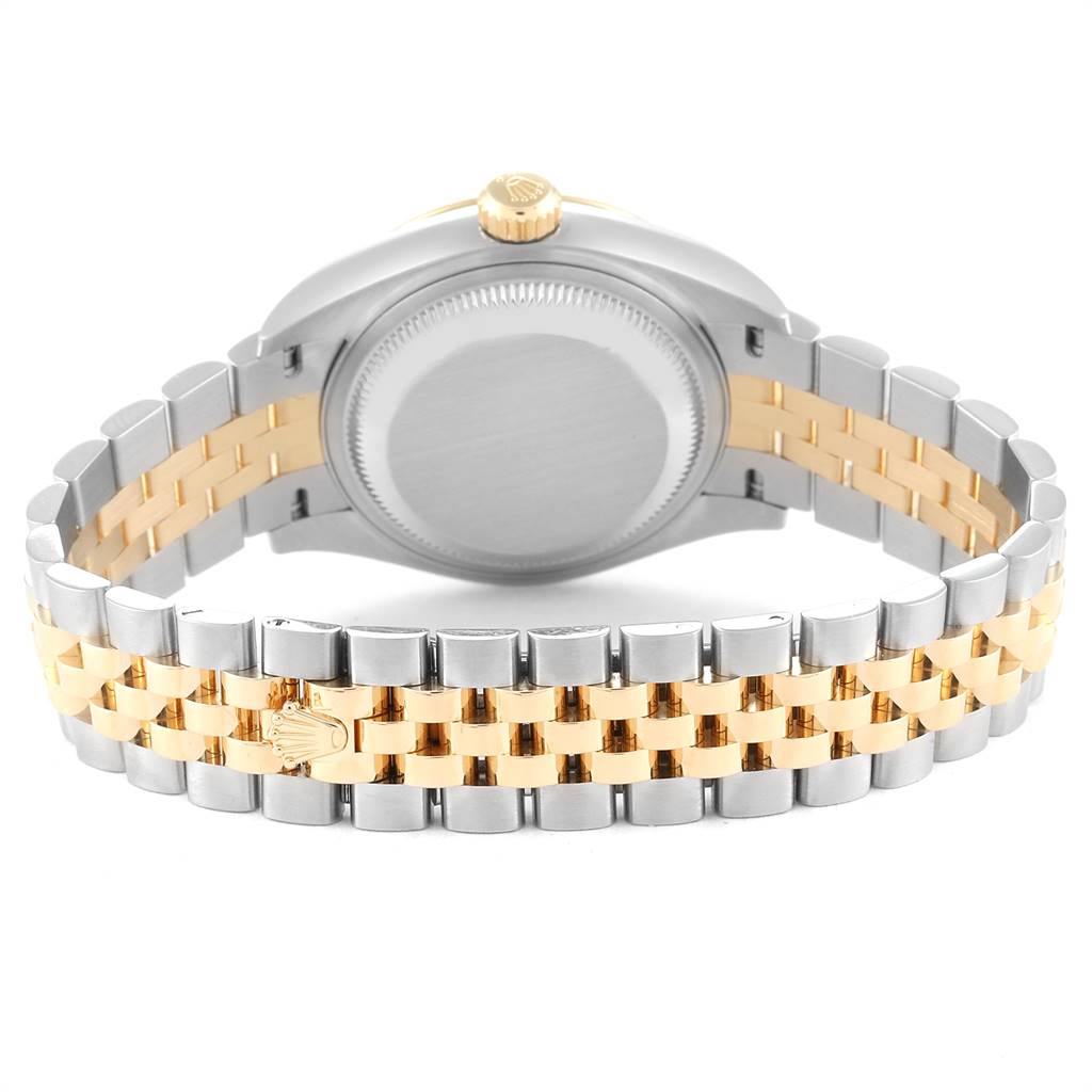 The image shows the back and bracelet of a Rolex Datejust 279173 Women's Steel and Gold (two tone) Champagne Dial 279173 Women's Steel and Gold (two tone) Champagne Dial watch, highlighting its two-tone design and clasp.